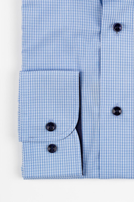 GAMA Camasa barbati regular fit bleu cu caro alb si albastru-deschis