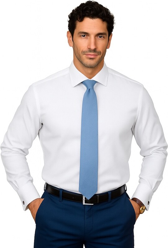 JERMYN'S Camasa eleganta slim alba barbati Diagonal pentru butoni Luxury Slim Fit (Marime: L)