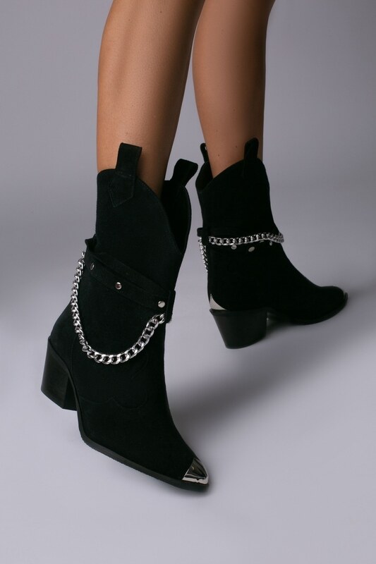 Vanilla Days Ciocate Bushra Piele Intoarsa Neagra cu Accesorii Argintii