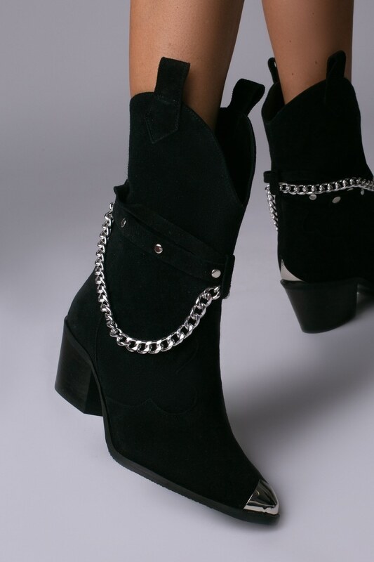 Vanilla Days Ciocate Bushra Piele Intoarsa Neagra cu Accesorii Argintii