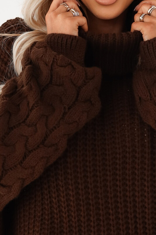 numoco basic Pulover maro supradimensionat cu mâneci tricotate