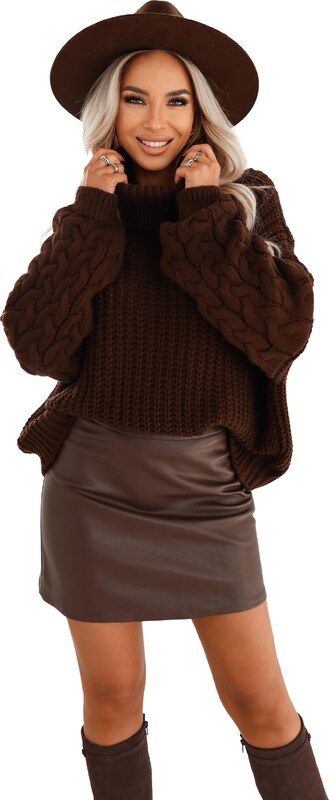 numoco basic Pulover maro supradimensionat cu mâneci tricotate