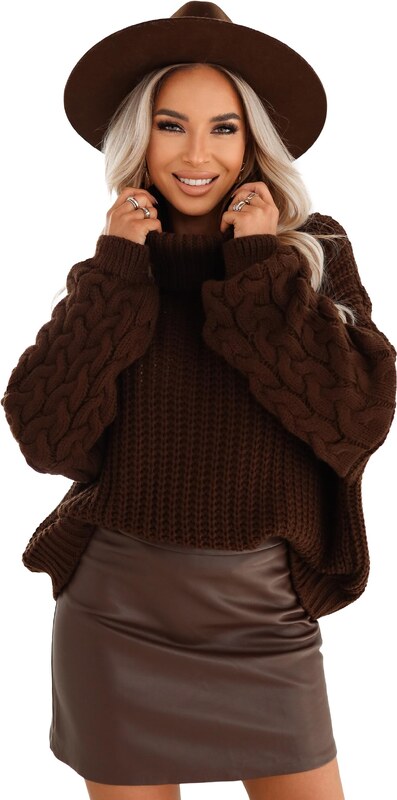 numoco basic Pulover maro supradimensionat cu mâneci tricotate