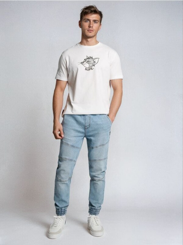 Sinsay - Blugi jogger cu efect spălat - albastru