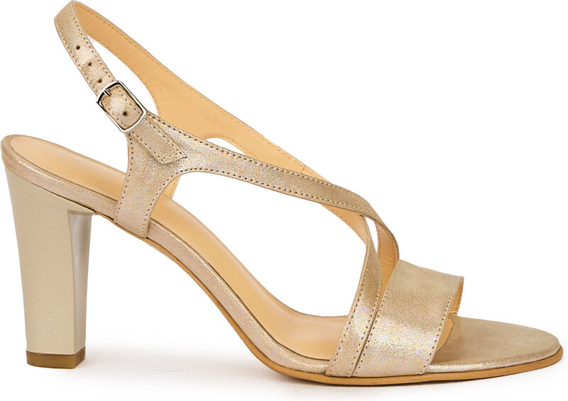 SUPERLATIVE Sandale dama din piele naturala aurie cu toc gros 8.5 cm 15930