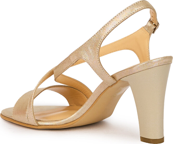 SUPERLATIVE Sandale dama din piele naturala aurie cu toc gros 8.5 cm 15930