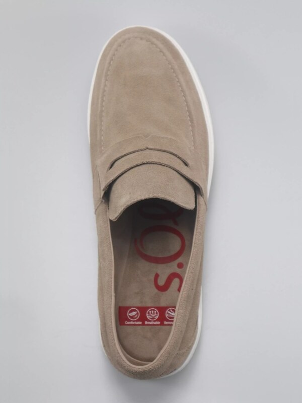 s.Oliver Pantofi casual barbati, fara siret, din piele naturala, intoarsa, Maro deschis (SELECTATI MARIMEA: 40)