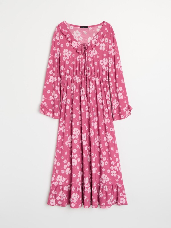 Sinsay - Rochie midi cu volane și funda la decolteu - multicolor