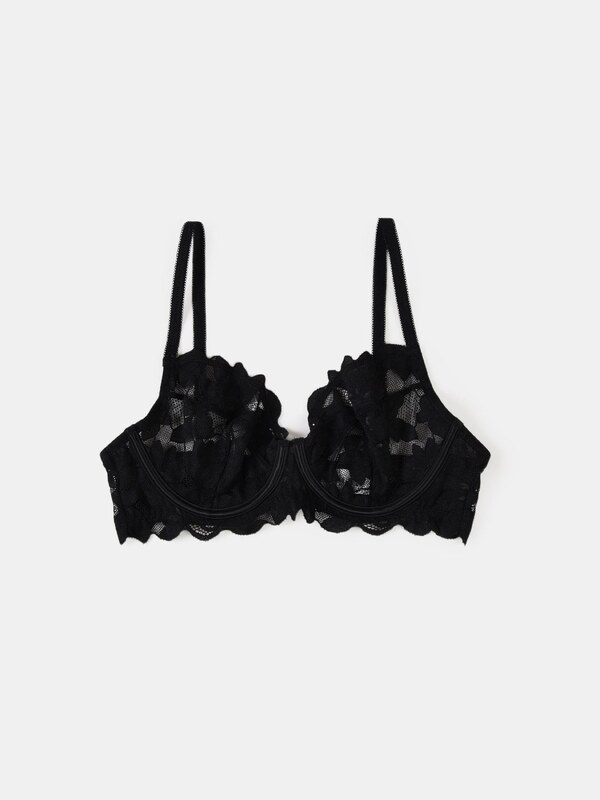 Sinsay - Sutien balconette moale cu sârmă și dantelă - negru
