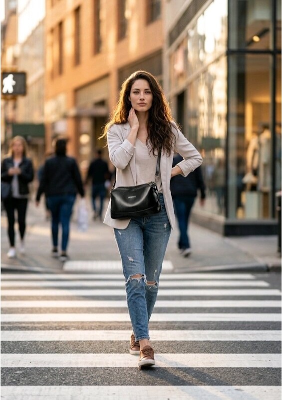 Geanta dama JERMYN'S Ancona din piele naturala neagra