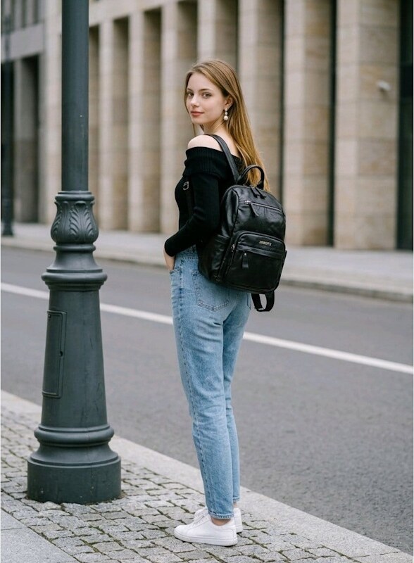 Rucsac dama JERMYN'S Cremona, piele naturala, negru