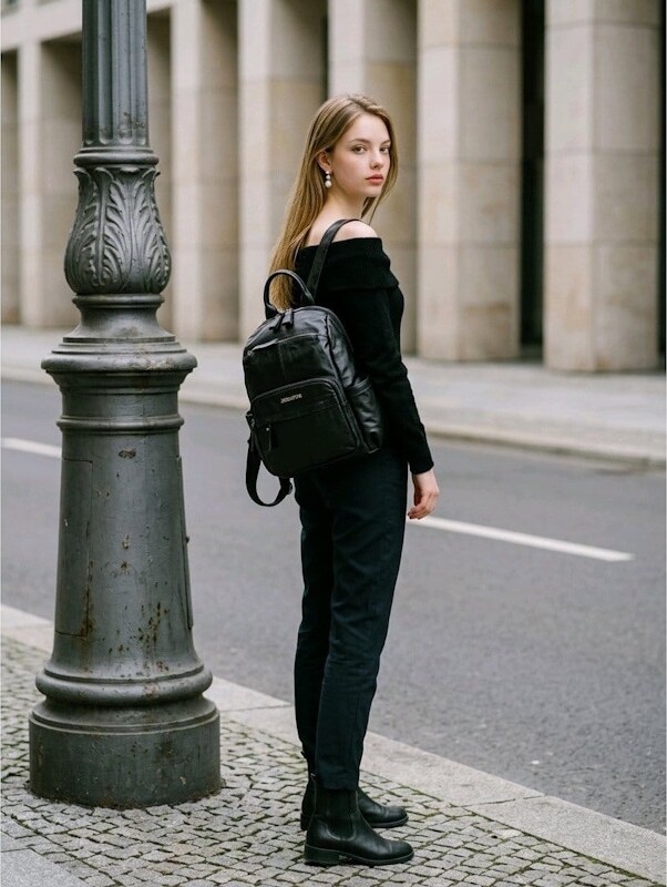 Rucsac dama JERMYN'S Cremona, piele naturala, negru