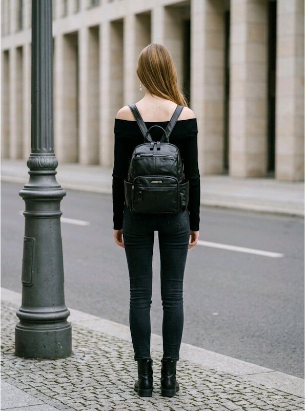 Rucsac dama JERMYN'S Cremona, piele naturala, negru