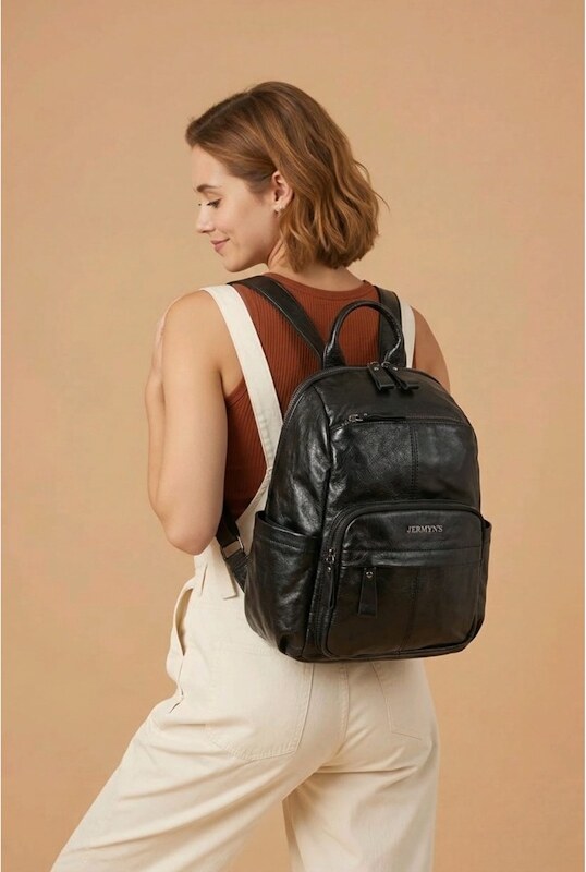 Rucsac dama JERMYN'S Cremona, piele naturala, negru