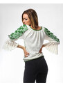 IE tricotata cu model floral verde si maneci lungi Onibon