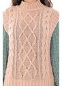 Vesta de dama, tricotata, Roh, roz, cu guler inalt - BR2388