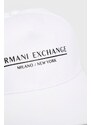 Armani Exchange șapcă din bumbac culoarea alb, cu imprimeu