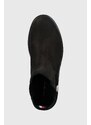 Tommy Hilfiger botine din piele intoarsa Th Coin Flat Boot femei, culoarea negru, cu toc plat