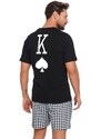 DN Nightwear Pijama scurtă pentru bărbați King of spades neagră