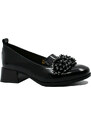 Florentinii Pantofi dama cu buchet de ciucuri decorativi, negri, din lac FLO613N-L
