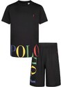 Polo Ralph Lauren pijama copii culoarea negru, cu imprimeu