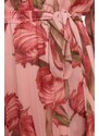 Trendyol roz florale model cămașă guler cu centură căptușită sifon rochie țesută