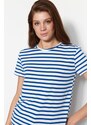 Trendyol Navy Blue Striped Basic Crew Neck Knitted T-Shirt