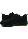 Pantofi sport Otter din piele naturala nabuc, negri cu detalii rosii OTR15999