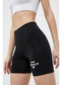 New Balance pantaloni scurți femei, culoarea negru, cu imprimeu, high waist WS31504BK-4BK