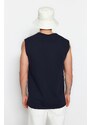 Trendyol Navy Blue Relaxed/Casual Fit City Printed 100% Cotton Sleeveless T-Shirt/Athlete