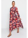 Trendyol Multicolored Floral Patterned Chiffon Woven Dress with Shirt Collar Belted and Lined