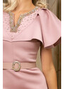 Rochie Seren roz din neopren accesorizata cu pietricele