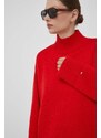 Tommy Hilfiger pulover din amestec de lână femei, culoarea roșu, cu turtleneck WW0WW39903