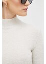 Drykorn pulover de lana femei, culoarea bej, cu turtleneck