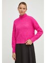 Samsoe Samsoe pulover de lână femei, culoarea roz, light, cu turtleneck