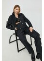Remain camasa jeans femei, culoarea negru, cu guler clasic, relaxed