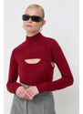 Patrizia Pepe pulover de lana femei, culoarea rosu, light, cu turtleneck
