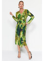 Trendyol Green Double Breasted Midi Tie Dye Patterned Woven Woven Dress