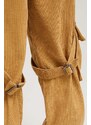 Sixth June pantaloni de catifea cord culoarea bej, drept, high waist
