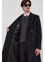 BOSS palton de lana culoarea negru, de tranzitie, cu doua randuri de nasturi