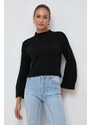 Marella pulover din amestec de lana femei, culoarea negru, light, cu turtleneck