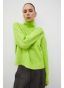 Samsoe Samsoe pulover de lână femei, culoarea verde, light, cu turtleneck