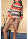 Pantaloni Bej, casual din piele ecologica cu buzunare, ROH TR498