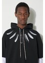Marcelo Burlon hanorac de bumbac Collar Feathers Dbl Sleeves bărbați, culoarea negru, cu glugă, cu imprimeu, CMAB044S24JER0021001