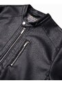 Ombre Jachetă bărbătească din piele artificială cu tiv cu nervuri - negru V2 OM-JAFL-0109