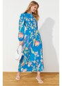 Trendyol Saks Floral Patterned Woven Linen Look Dress