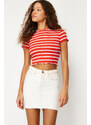 Trendyol Red-White Striped Baby Overlock Detail Fitted Crop Knitted Blouse