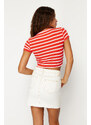 Trendyol Red-White Striped Baby Overlock Detail Fitted Crop Knitted Blouse