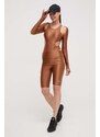 adidas by Stella McCartney pantaloni scurți femei, culoarea maro, uni, high waist IN3646