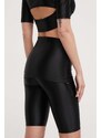 adidas by Stella McCartney pantaloni scurți femei, culoarea negru, uni, high waist IN3647